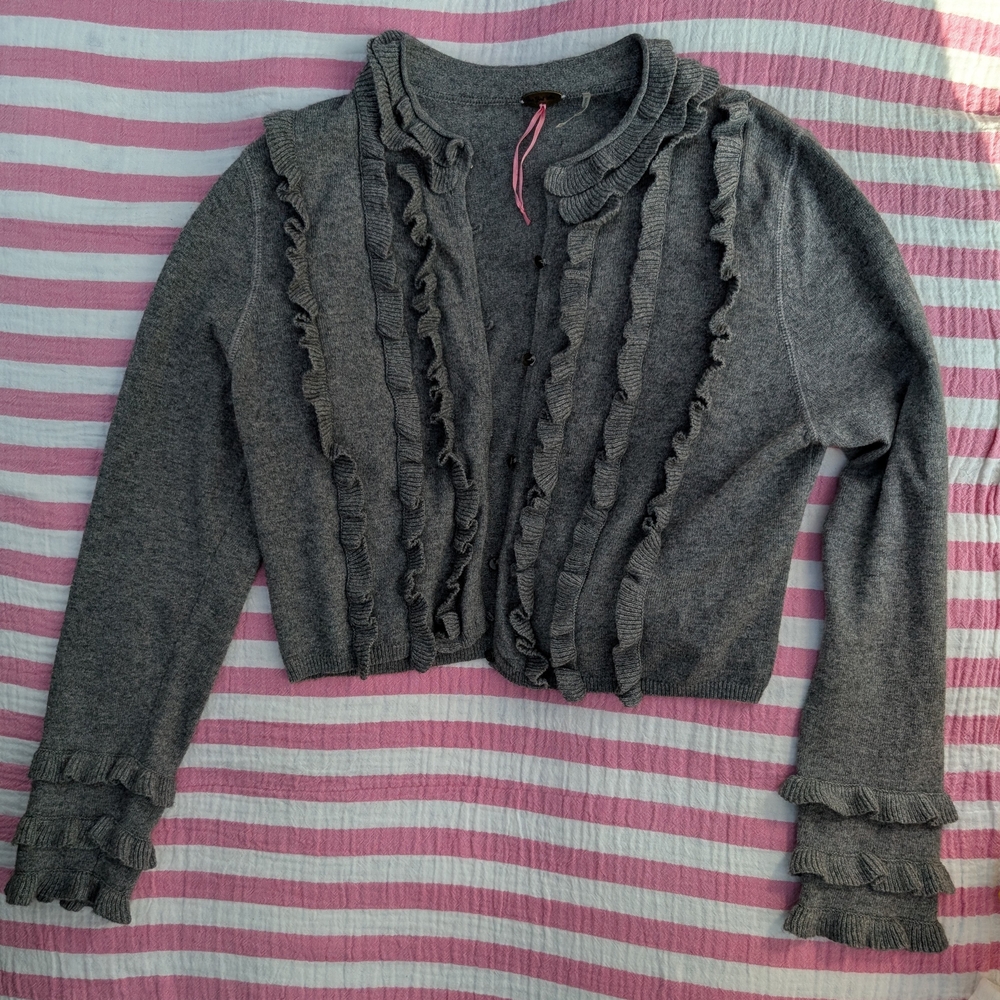 Cashmere Blend Gray Ruffled Cardigan